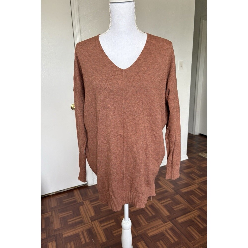 Dreamers Women's Brown Super Soft V-neck Relaxed Fit Sweater Top Size M/L